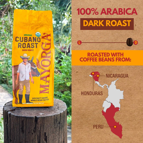 2lb 100% Mayorga Organic Coffee Cafe Cubano Roast - Dark Roast Whole Bean Specialty Grade Coffee, Arabica, Slow