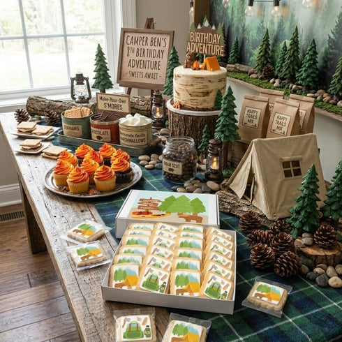 24 Pack Camping Cookies Party Favors | Individually Wrapped Cookie | Hiking Campfire Camp Adventure Trip Treats Snacks