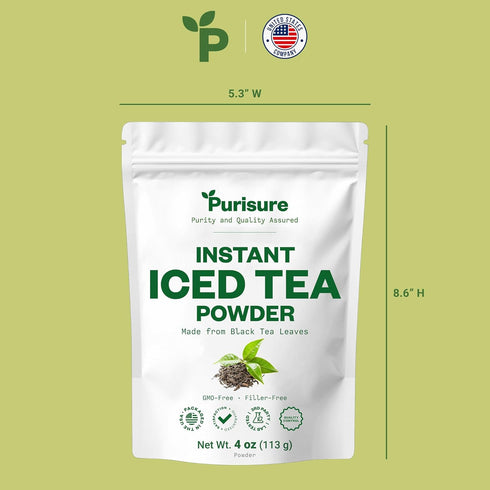 220 4 oz Purisure Unsweetened Instant Black Iced Tea Powder Made from Real Tea Leaves, No Lemon Flavor, Sugarless