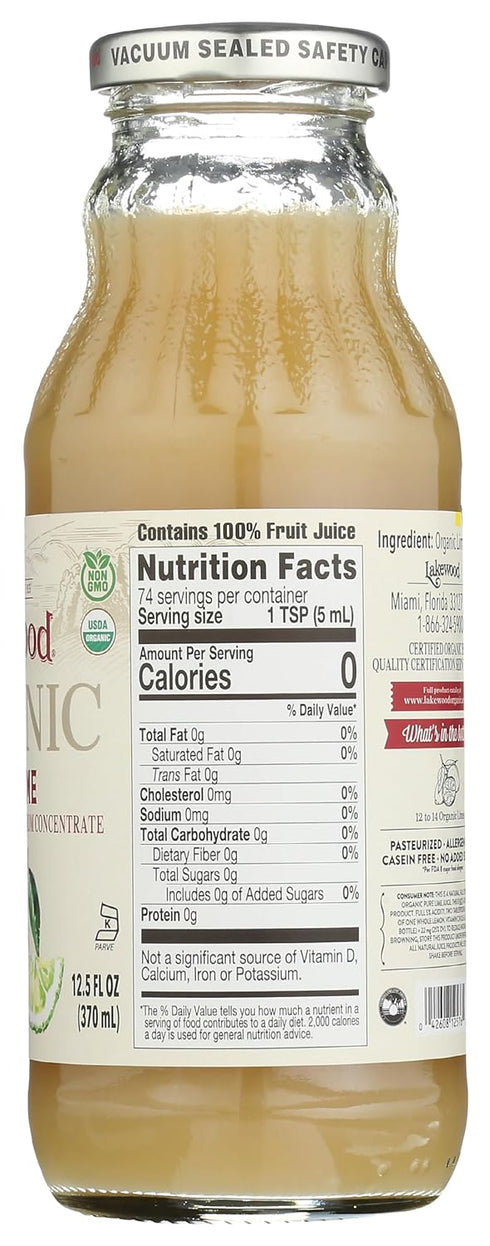 100% 12.5 LAKEWOOD Organic Pure Lime Juice, FZ