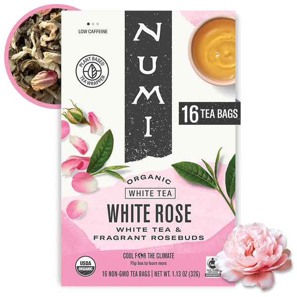 Numi Organic White Rose Tea, 16 Tea Bags, White Tea & Fragrant