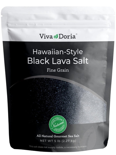 Viva Doria Hawaiian Black Lava Sea Salt, Fine Grain, Lava Salt, 5