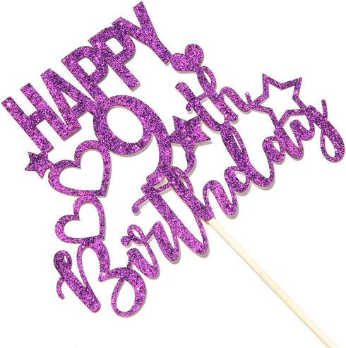 Purple Glitter Happy 9th Birthday Cake Topper for Children's Birthday Party Cake Decorations