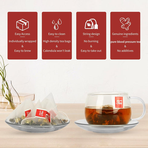 Loywoqi Tea6g 30 5.3 oz Blood Pressure Tea BagsHeart Functional X Bags Natural Chinese Blend Herbal Tea, Gluten