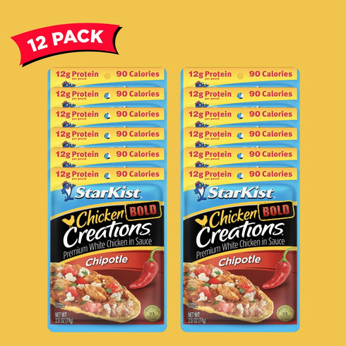 (2.6 oz 12 Pack) StarKist Chicken Creations BOLD Chipotle Pouch - Fully Cooked High Protein White Meat, No Draining