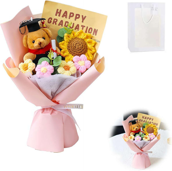 Generic Graduation Bear Crochet Flower Bouquet Set,Graduation Gifts,Class of 2026 Grad Sunflower Bouquets