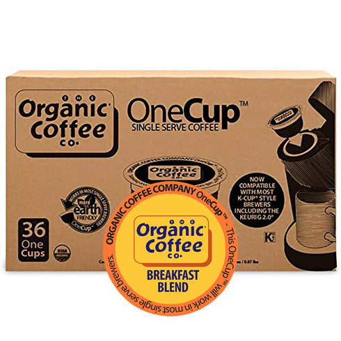 (36 The Organic Coffee Co. Compostable Coffee Pods - Breakfast Blend Ct) K Cup Compatible, Medium Roast, USDA Organic