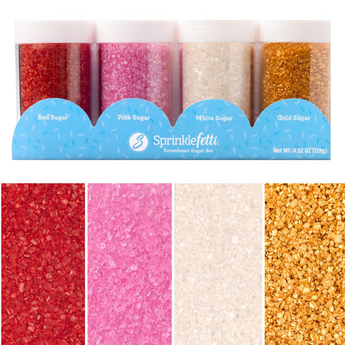 Sweets Indeed Valentines Day Sanding Sugar 4 Pack | Pink Red White