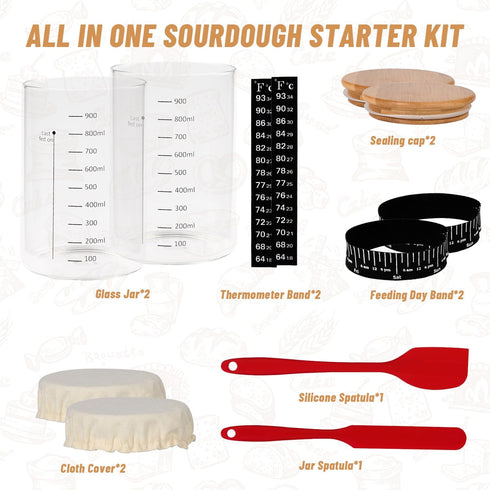 Xileanalee 2 Packs-35 Oz (2 Pro Sourdough Starter Jar Kit Sourdough Bread Starter Jar Kit with Date Marked Feeding