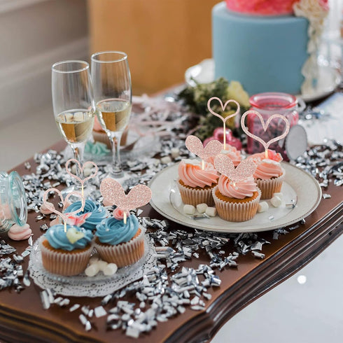 Fuutreo 48 Pcs Glitter Heart Cupcake Toppers, Wedding Cake Decorations for Valentines Day, Bridal Shower Party Supplies