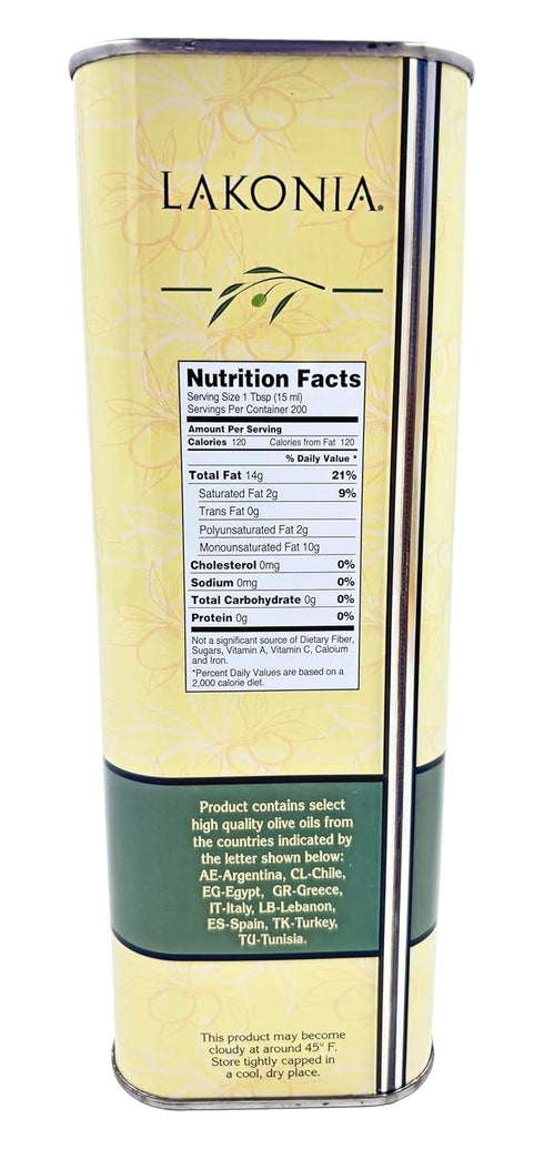 LAKONIA IMPORTS 101.4 Oz 3L Lakonia Extra Virgin Olive Oil can GREECE