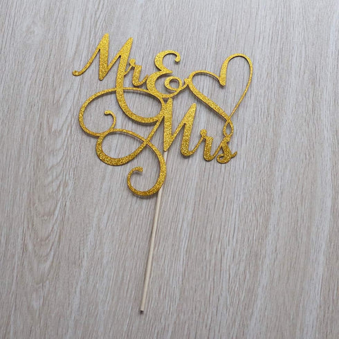 Gold Glitter Mr & Mrs Cake Topper - Wedding, Engagement, Anniversary Cake Decorations