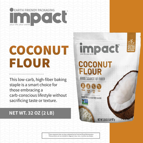2lb Impact - Conventional Coconut Flour, Gluten, Grain, Dairy & Soy Free, Vegan, Non-GMO, High Fiber, Low Carb, Fine