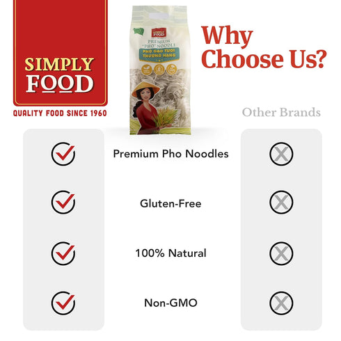 Premium Pho Style Rice Stick Noodles - Individually Portioned- Restaurant Quality, Soft and Chewy Texture, Gluten-Free