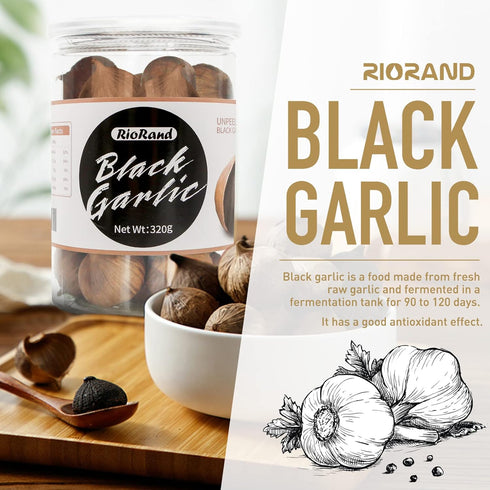 320g 90-Day 0.7 Lbs RioRand Black Garlic Whole, Aged Jar, No Added Preservatives, Ready to Eat