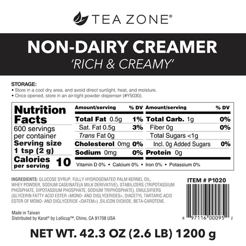 P1020a 2.6lb Tea Zone Non-Dairy Creamer Original Rich & Creamy powder for milk tea, coffee, beverage, sweets - (Bag)