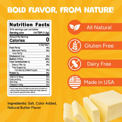 35oz Sunglo Nature-All Buttery Salt, Popcorn Salt Resealable Bag Bag, Natural Butter Popcorn Seasoning, Diacetyl-Free