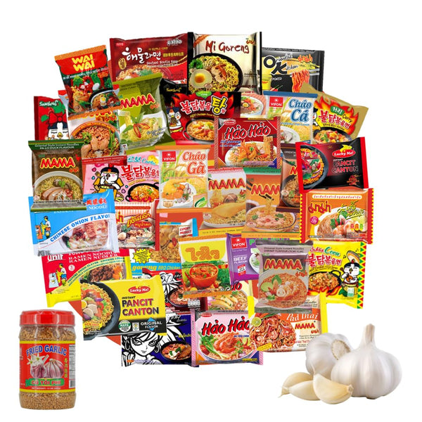 Ramen Noodles Variety Pack of 10 Instant Noodles with Thai Fried Garlic,