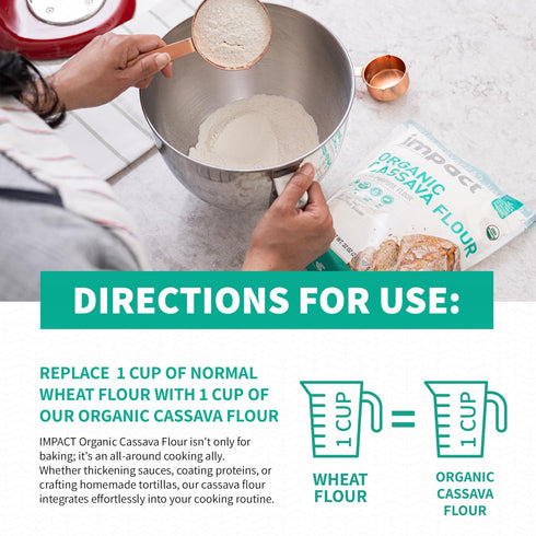 2lb Impact - Organic Cassava Flour - Gluten-Free Baking Essential - Grain-Free Wheat Flour Substitute for Cooking