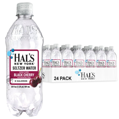 Hal's New York Seltzer Water, Black Cherry Sparkling Water, 20 Fl Oz Bottles (Pack of