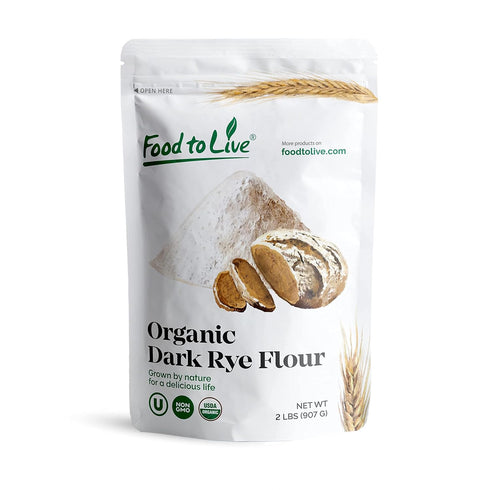 Food to Live Organic Dark Rye Flour, 2 Pounds Whole Grain, Non-GMO,