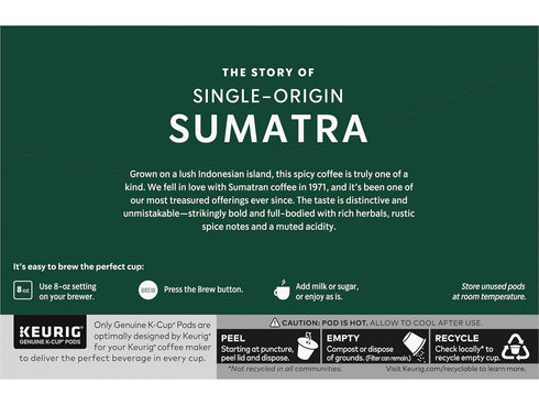 100% 10 (Pack 3 Starbucks Coffee K-Cup Pods, Single-Origin Sumatra Coffee, Dark Roast Arabica Coffee, Keurig Genuine