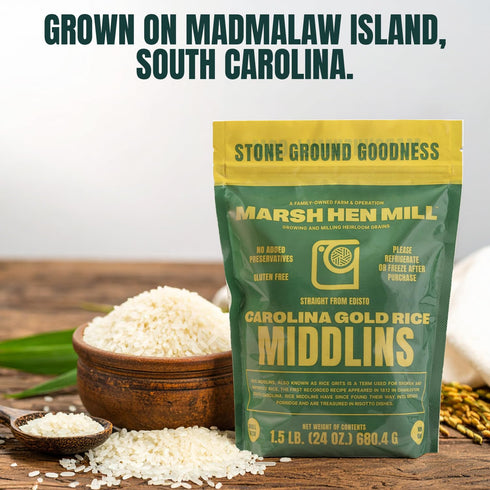 24 oz (Pack 1) Marsh Hen Mill Carolina Gold Rice Middlins | Perfect for Rice Grits | Premium Heirloom Broken Grain