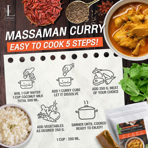 Lamoone 2, (1) Massaman Curry Cube Ready-to-Cooked Thai Massaman Paste Cube, Single-Serve for Authentic Thai Flavor
