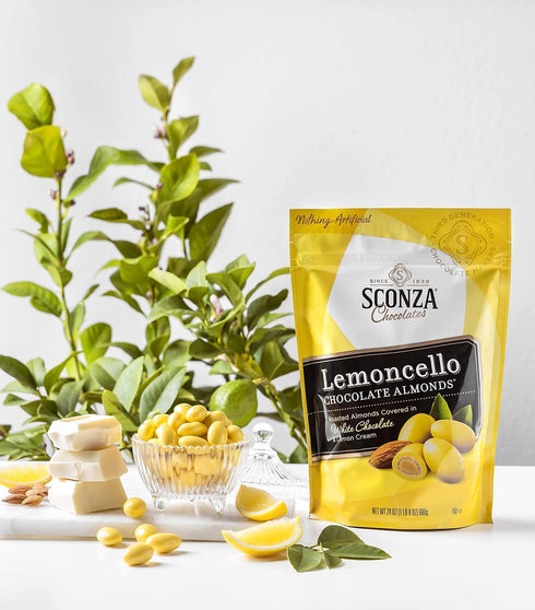 Sconza 24 large Pouch Confections Lemoncello Almonds Zipper Pouch, Ounce