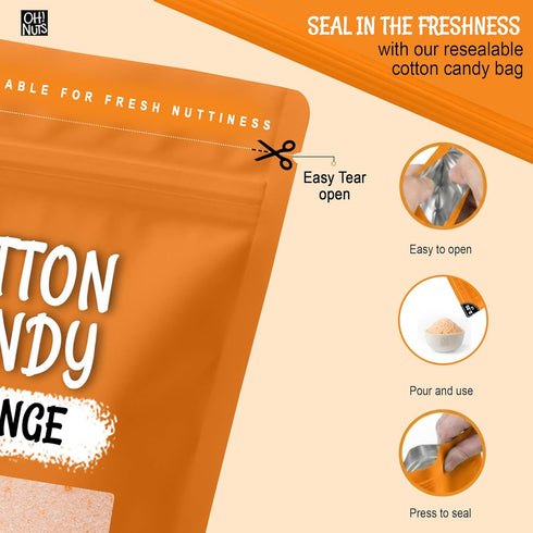 2 LB Oh! Nuts Fresh Cotton Candy Sugar Floss - Orange Flavor- Bulk Bag | Party Flavors for Kids, Adult Birthday Treats