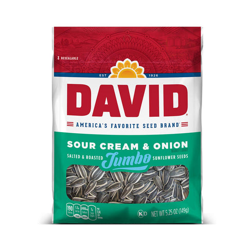 DAVID Roasted and Salted Jumbo Sunflower Seeds, Sour Cream and Onion Flavor, 5.25oz
