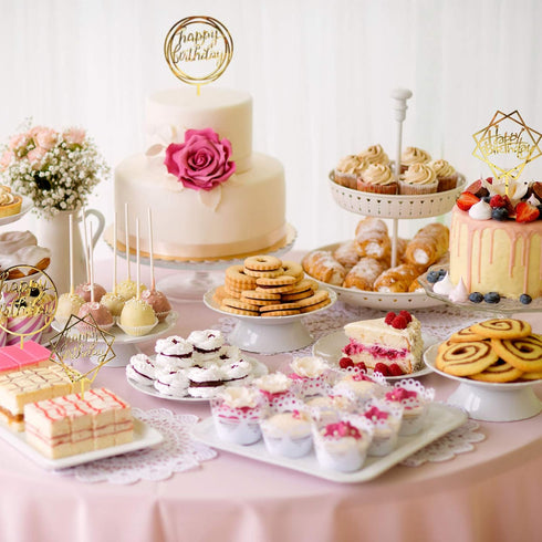 12 Pieces Glitter Happy Birthday Cake Topper Decorations for Cupcakes and Pastries - 6 Styles (Gold)