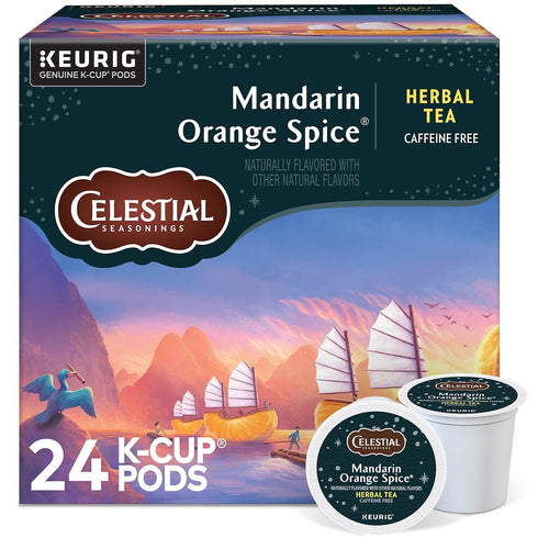 Celestial Seasonings Mandarin Orange Spice Herbal Tea, Keurig K-Cup Pods, 24/Box (14735)