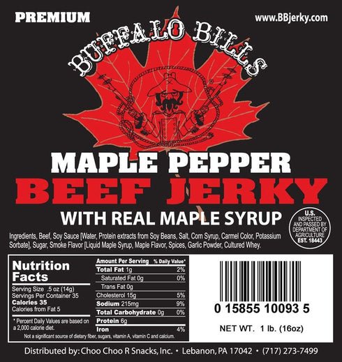 16oz Buffalo Bills Premium Maple Pepper Beef Jerky Pieces (one pound bag in random size pieces)
