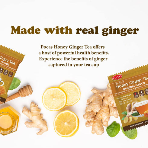 Pocas 6.4 10 (Pack 2) Honey Ginger Tea, Original, Ounce, Sachets of Non-GMO, Non-Diary, Gluten Free, No Artificial