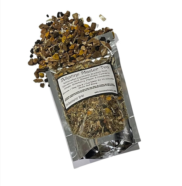 Reiki Charged Alkaline Master Tea, Loose Leaf Dried Herbs, Burdock, Dandelion Root, Elderberry, Blessed Thistle, 2.25