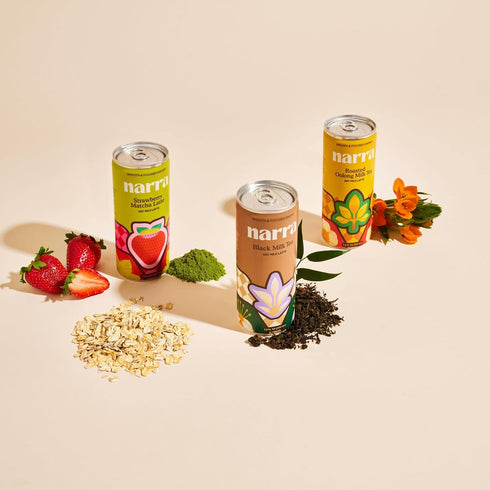 Pack (12 Pack) (5060mg Narra Oat Milk Tea Latte Variety Black Tea, Roasted Oolong & Strawberry Matcha, Smooth Balanced