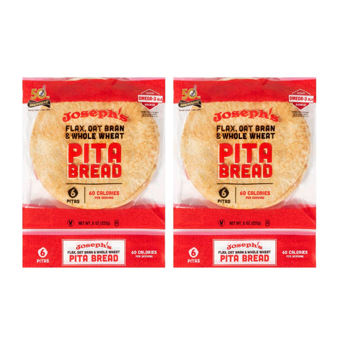 Joseph's Pita Bread Value 2-Pack, Flax Oat Bran and Whole Wheat, 7g