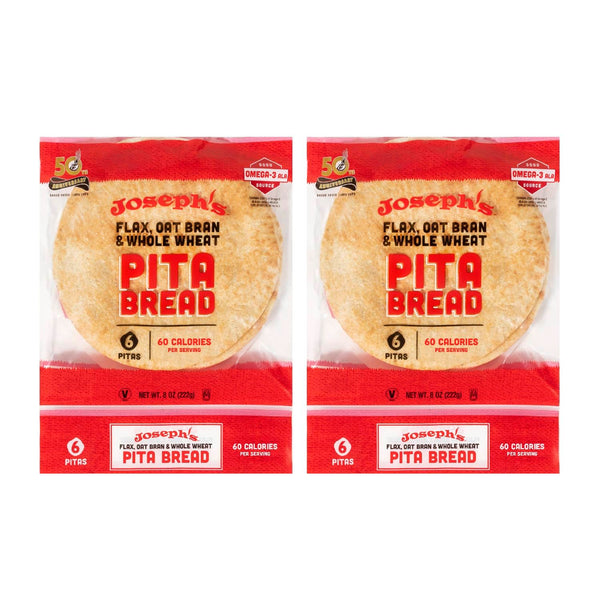 Joseph's Pita Bread Value 2-Pack, Flax Oat Bran and Whole Wheat, 7g