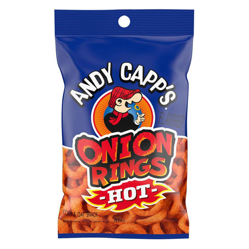 Andy Capp's Beer Battered Flavored Onion Flavored Rings Baked Oat and Corn Snacks, Hot,