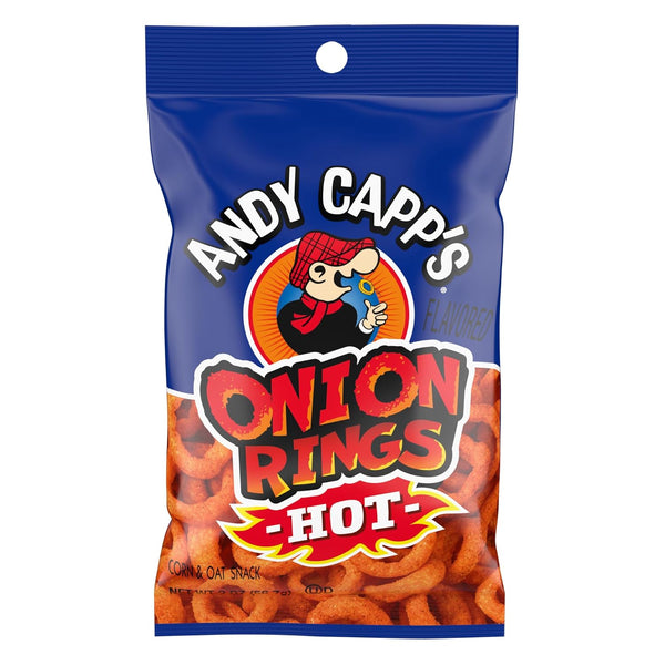 Andy Capp's Beer Battered Flavored Onion Flavored Rings Baked Oat and Corn Snacks, Hot,