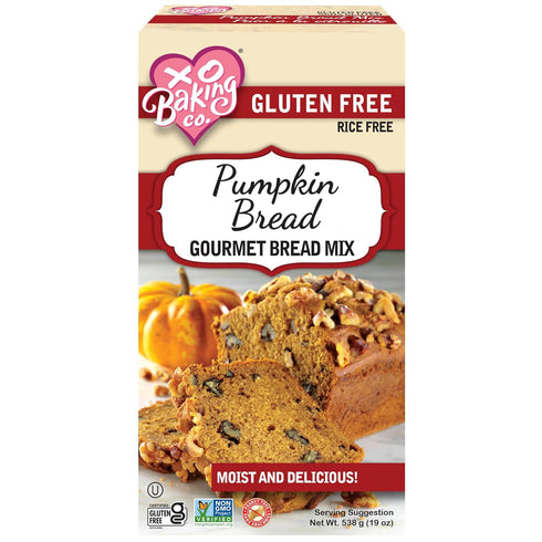 19oz XO Baking Co. Gluten Free Gourmet Pumpkin Bread Mix; Non GMO; Kosher; Rice Free; Dairy Free, Peanut Free; Soy