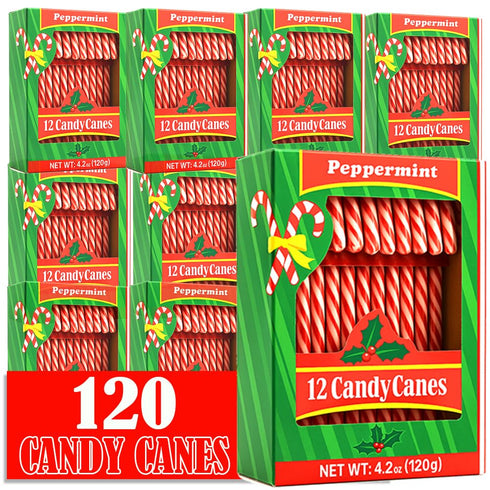 Muchai Innovations Candy Canes Peppermint Flavored 120 Pieces Individually Wrapped Red & White -