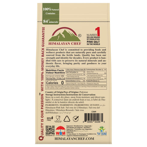 1 lb Himalayan Chef Pink Himalayan Salt Fine Grain, Bag - Pure, Natural, Kosher, Non-GMO, Mineral-Rich, for Cooking