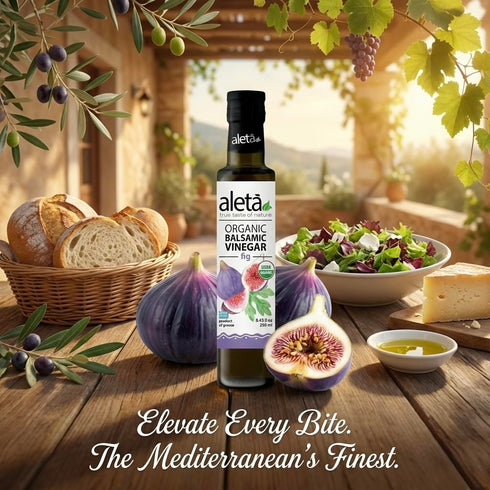 Aleta 8.45 oz Farms Fig Balsamic Vinegar, Greek Organic Flavored Vinegar, USDA Organic, Perfect for Salad Dressings