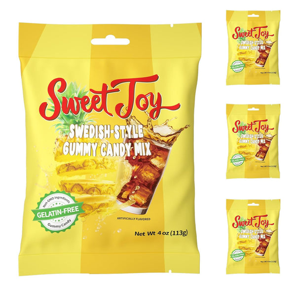 SweetJoy Swedish-Style Gummy Candy Mix, Non-GMO, Gelatin-Free, and Pineapple, Cola, Soda Flavored Candy