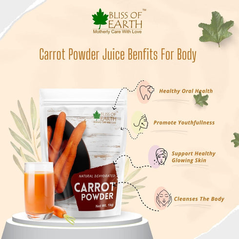 BLISS OF EARTH 2x200gm Carrot Powder All Natural Dehydrated, Pure, Freshly Ground, and Delicious Great for Juice