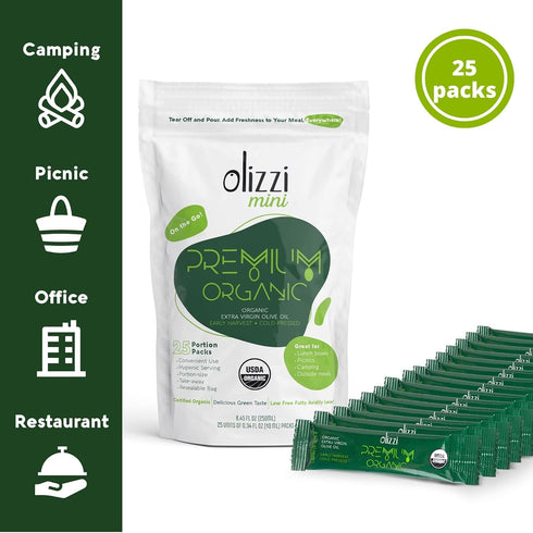 Packets 25 Packs (0.34 Oz Olive Oil - Olizzi Premium Organic Extra Virgin, New Harvest, Award Winning, Early Harvest