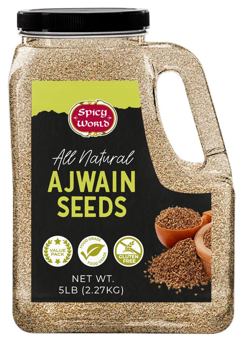 Spicy World Ajwain Seeds 5 LB Bulk Jar - Carom Seeds, Bishops, 100% Natural,