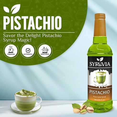 25.4 oz, Syruvia Coffee Syrup, Pistachio Flavored Syrup for Drinks, and Desserts fl With Pump